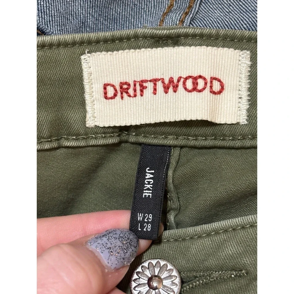 Driftwood Jackie Floral Embroidered Skinny Jeans Olive Green W29 L28 Boho Pants - Picture 4 of 6